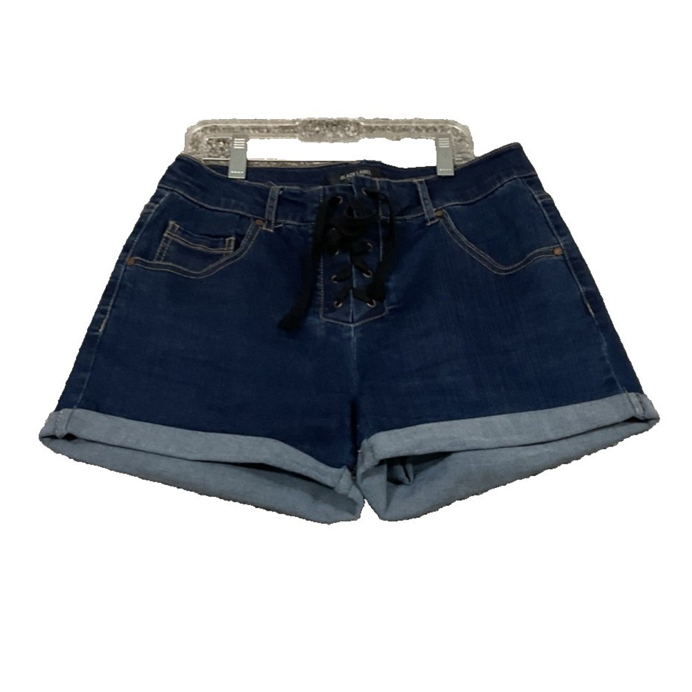 Black Label by C'est Toi Dark Wash Denim Cuffed Lace up Shorts Shorties Sz M